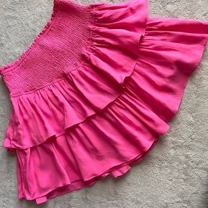 Barbie Pink Smocked Waist Tiered Ruffle Flounce Mini Skirt Skort